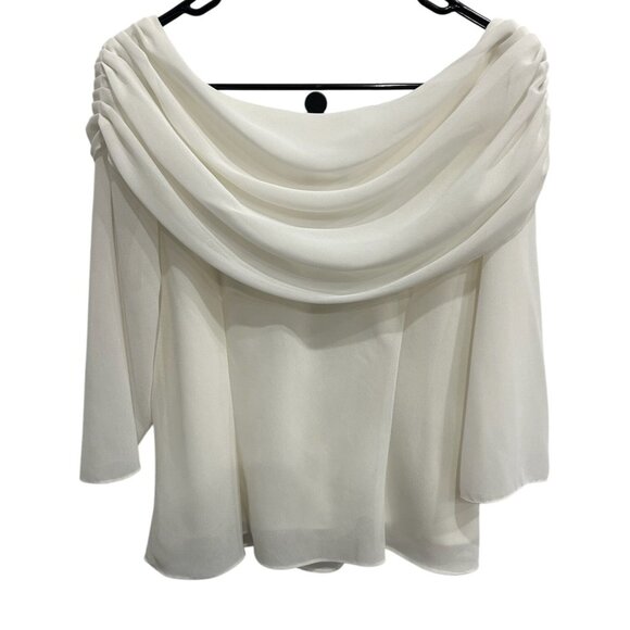 MSK Elegant White Drape Neck Blouse With Flower Detail Women Size 1X - Picture 2 of 9